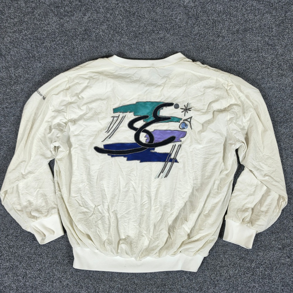 Vintage 90s Adidas Stefan Edberg V-Neck Windbreaker Pullover Cream Men XL